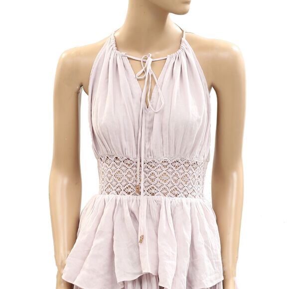 Free People Free Est Whisper Waves Mini Dress Tiered Smocked Lace S NWD 284428 - Picture 5 of 9